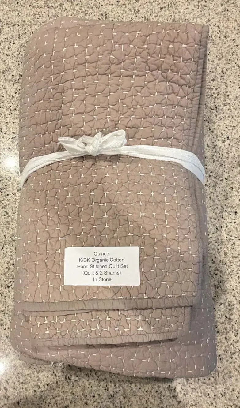 Quince K/CK Organic Cotton Hand Stitched Quilt Set In Stone